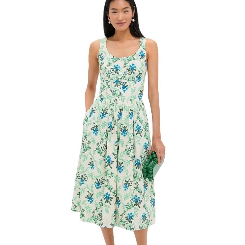 Tuckernuck Cerulean Vine Cotton Poplin Sophie Dress M Floral Midi Nwt Pockets